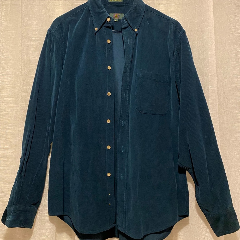 Dark Teal Corduroy Button Up Men’s Shirt